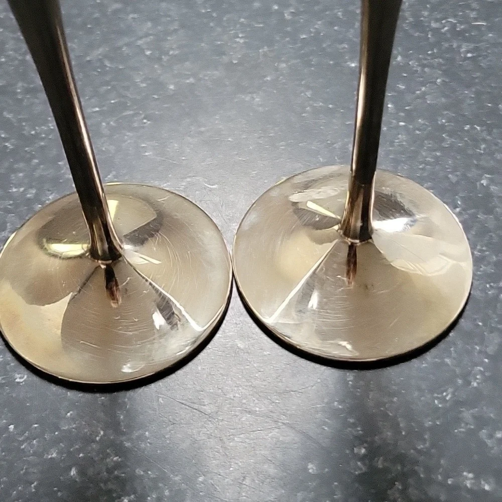 2 LENOX Crystal Champagne Flute Wedding Anniversary Silverplate Stems Heart Vtg